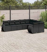 9-tlg. Garten-Sofagarnitur mit Kissen Schwarz Poly Rattan