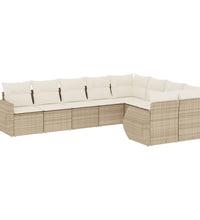 9-tlg. Garten-Sofagarnitur mit Kissen Beige Poly Rattan