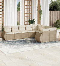 9-tlg. Garten-Sofagarnitur mit Kissen Beige Poly Rattan
