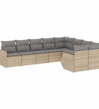 9-tlg. Garten-Sofagarnitur mit Kissen Beige Poly Rattan