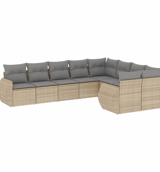 9-tlg. Garten-Sofagarnitur mit Kissen Beige Poly Rattan