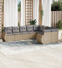 9-tlg. Garten-Sofagarnitur mit Kissen Beige Poly Rattan