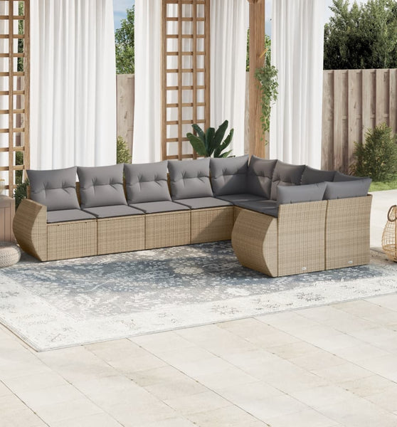 9-tlg. Garten-Sofagarnitur mit Kissen Beige Poly Rattan