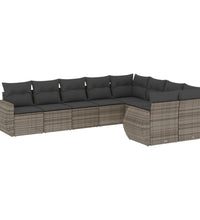 9-tlg. Garten-Sofagarnitur mit Kissen Grau Poly Rattan