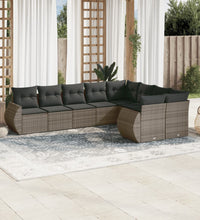 9-tlg. Garten-Sofagarnitur mit Kissen Grau Poly Rattan