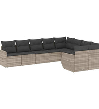 9-tlg. Garten-Sofagarnitur mit Kissen Hellgrau Poly Rattan