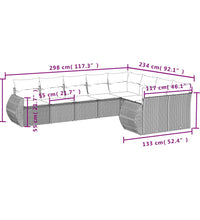 9-tlg. Garten-Sofagarnitur mit Kissen Hellgrau Poly Rattan