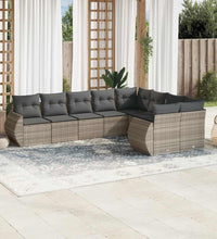 9-tlg. Garten-Sofagarnitur mit Kissen Hellgrau Poly Rattan
