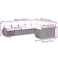 9-tlg. Garten-Sofagarnitur mit Kissen Braun Poly Rattan