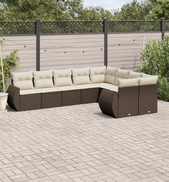 9-tlg. Garten-Sofagarnitur mit Kissen Braun Poly Rattan