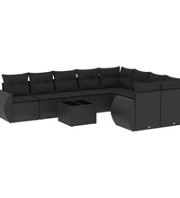 10-tlg. Garten-Sofagarnitur mit Kissen Schwarz Poly Rattan