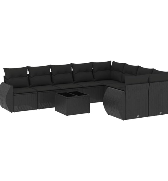 10-tlg. Garten-Sofagarnitur mit Kissen Schwarz Poly Rattan