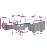 10-tlg. Garten-Sofagarnitur mit Kissen Schwarz Poly Rattan