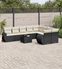 10-tlg. Garten-Sofagarnitur mit Kissen Schwarz Poly Rattan