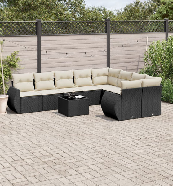 10-tlg. Garten-Sofagarnitur mit Kissen Schwarz Poly Rattan