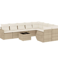 10-tlg. Garten-Sofagarnitur mit Kissen Beige Poly Rattan