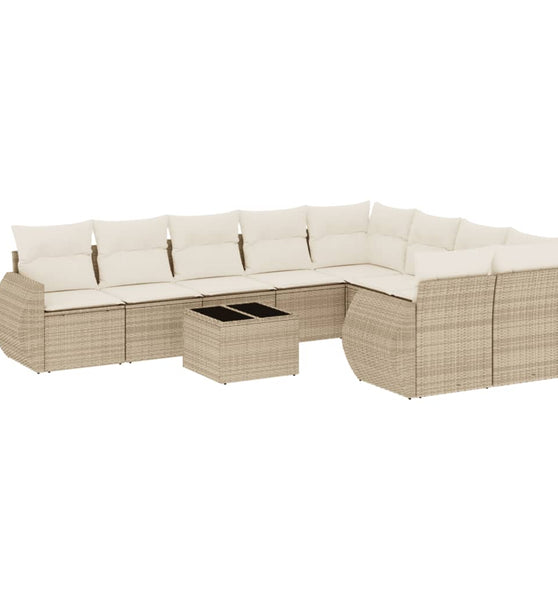 10-tlg. Garten-Sofagarnitur mit Kissen Beige Poly Rattan