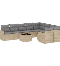 10-tlg. Garten-Sofagarnitur mit Kissen Beige Poly Rattan