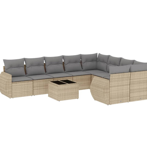 10-tlg. Garten-Sofagarnitur mit Kissen Beige Poly Rattan