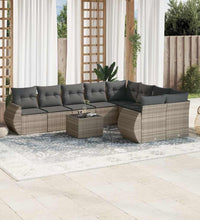 10-tlg. Garten-Sofagarnitur mit Kissen Hellgrau Poly Rattan