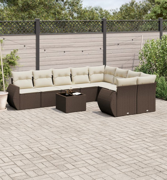 10-tlg. Garten-Sofagarnitur mit Kissen Braun Poly Rattan