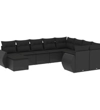 10-tlg. Garten-Sofagarnitur mit Kissen Schwarz Poly Rattan