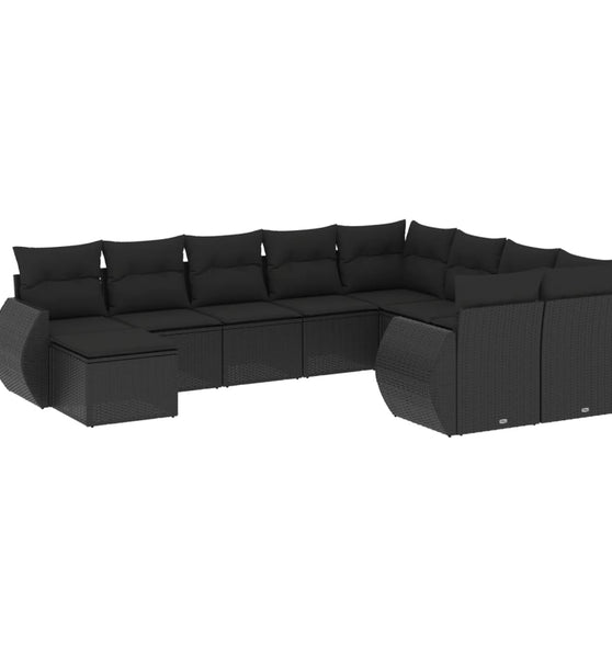 10-tlg. Garten-Sofagarnitur mit Kissen Schwarz Poly Rattan