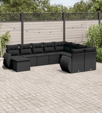 10-tlg. Garten-Sofagarnitur mit Kissen Schwarz Poly Rattan