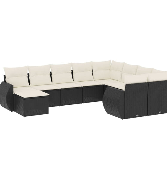 10-tlg. Garten-Sofagarnitur mit Kissen Schwarz Poly Rattan