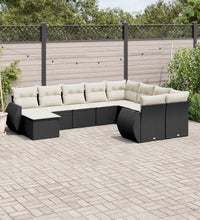 10-tlg. Garten-Sofagarnitur mit Kissen Schwarz Poly Rattan