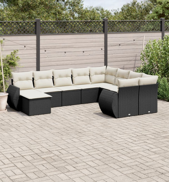 10-tlg. Garten-Sofagarnitur mit Kissen Schwarz Poly Rattan