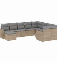 10-tlg. Garten-Sofagarnitur mit Kissen Beige Poly Rattan