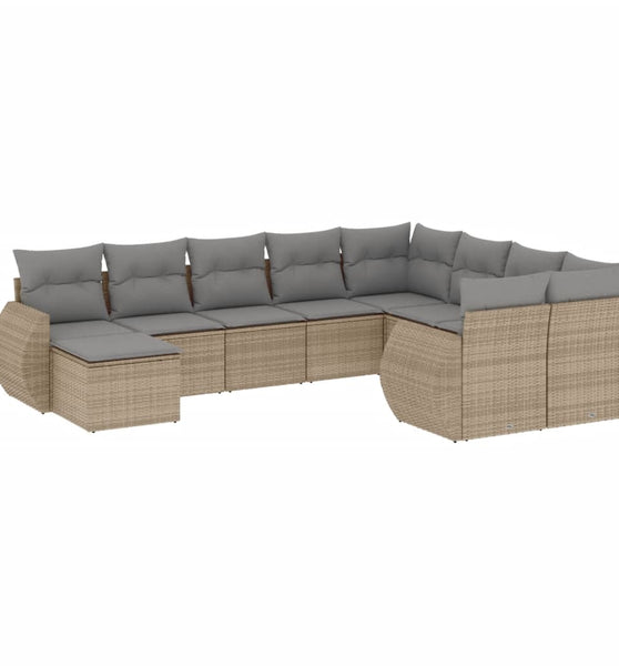 10-tlg. Garten-Sofagarnitur mit Kissen Beige Poly Rattan