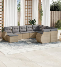 10-tlg. Garten-Sofagarnitur mit Kissen Beige Poly Rattan