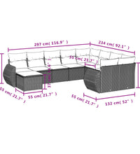 10-tlg. Garten-Sofagarnitur mit Kissen Grau Poly Rattan