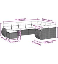 10-tlg. Garten-Sofagarnitur mit Kissen Hellgrau Poly Rattan