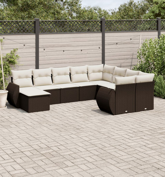 10-tlg. Garten-Sofagarnitur mit Kissen Braun Poly Rattan