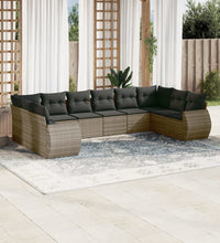 10-tlg. Garten-Sofagarnitur mit Kissen Grau Poly Rattan