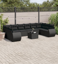 11-tlg. Garten-Sofagarnitur mit Kissen Schwarz Poly Rattan