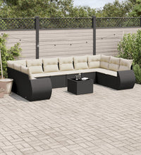 11-tlg. Garten-Sofagarnitur mit Kissen Schwarz Poly Rattan