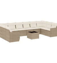 11-tlg. Garten-Sofagarnitur mit Kissen Beige Poly Rattan