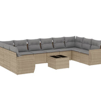 11-tlg. Garten-Sofagarnitur mit Kissen Beige Poly Rattan