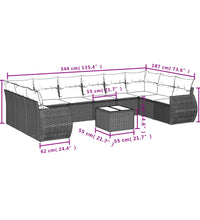 11-tlg. Garten-Sofagarnitur mit Kissen Hellgrau Poly Rattan