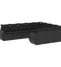 10-tlg. Garten-Sofagarnitur mit Kissen Schwarz Poly Rattan