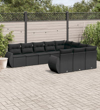 10-tlg. Garten-Sofagarnitur mit Kissen Schwarz Poly Rattan