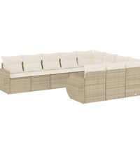 10-tlg. Garten-Sofagarnitur mit Kissen Beige Poly Rattan