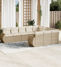 10-tlg. Garten-Sofagarnitur mit Kissen Beige Poly Rattan