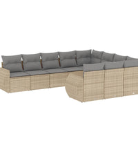 10-tlg. Garten-Sofagarnitur mit Kissen Beige Poly Rattan