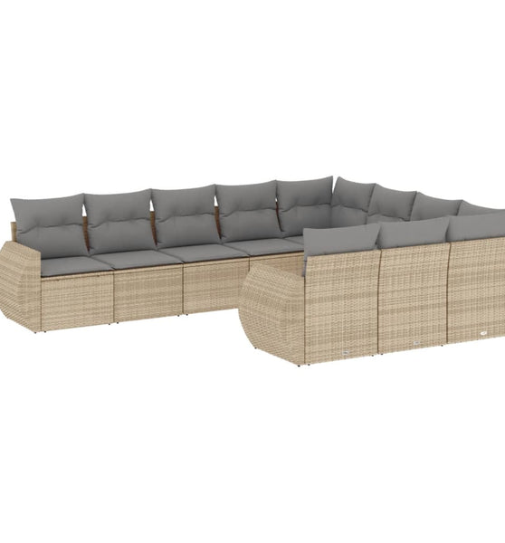 10-tlg. Garten-Sofagarnitur mit Kissen Beige Poly Rattan