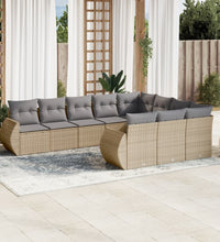 10-tlg. Garten-Sofagarnitur mit Kissen Beige Poly Rattan